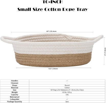 Sea Team 2-Pack Cotton Rope Baskets, 10 x 3 Inches Small Woven Storage Basket - Image 6