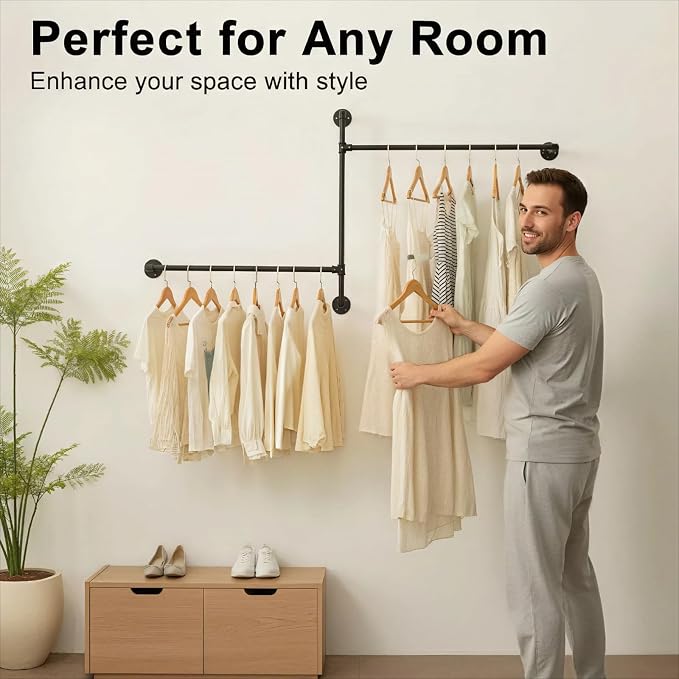 Industrial Pipe Clothing Rack Wall Garment Rack - Image 5