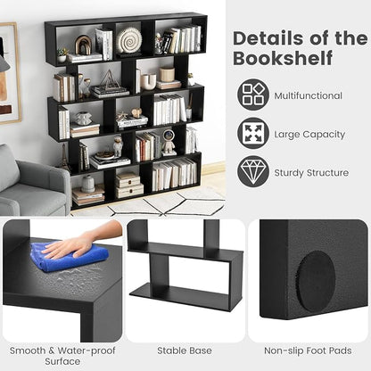 5-Tier Geometric Bookcase, 62.5” Freestanding Room Divider Bookshelf - Image 6