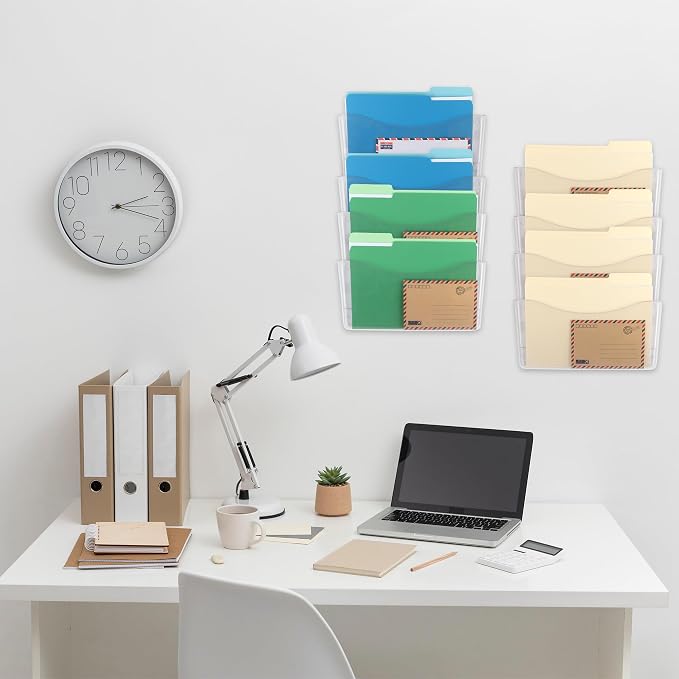 EASEPRES 8 Pack Clear Single Pocket Hanging File Organizer, Plastic Wall Mount - Image 5
