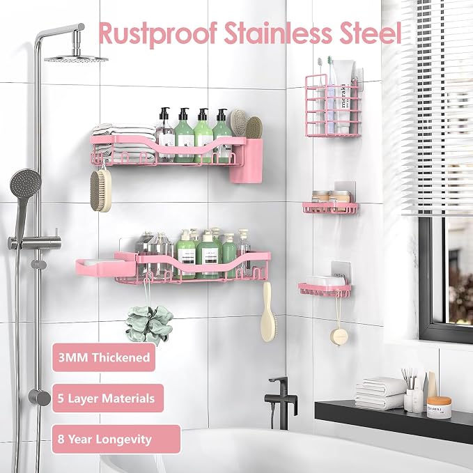 Shower Caddy Adhesive Shower Organizer 7-Pack, Rustproof Stainless Steel - Image 5