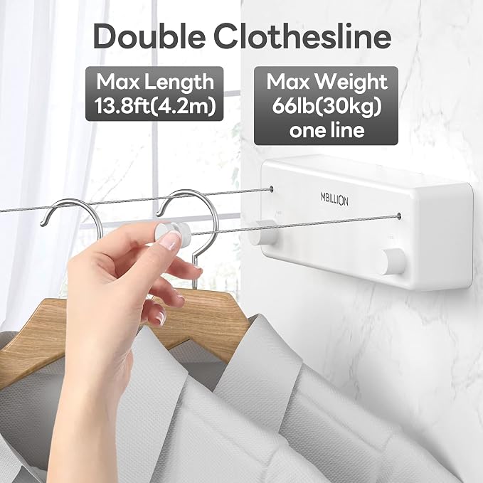 Mbillion Retractable Clothesline 13.8 Ft Stainless Steel Double Clothes line - Image 2