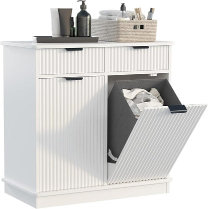 White Double Tilt Out Laundry Hamper Cabinet Laundry Basket Cabinet Hidden - Image 7