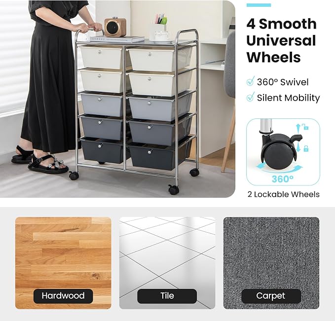 Giantex 10 Drawers Rolling Cart, Classroom Organizers, Storage Cart - Image 6