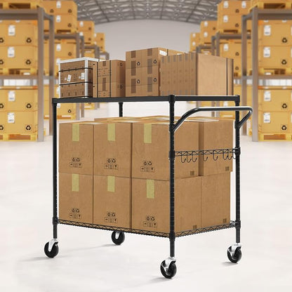 WDT 2-Tier Utility Cart with Wheels, Metal Cart with 1000LBS Capacity, NSF - Image 7