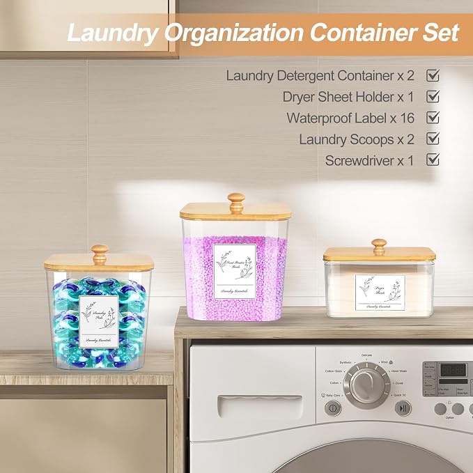 3 Pack Plastic Laundry Pods Container & Dryer Sheet Holder, Laundry Room - Image 7
