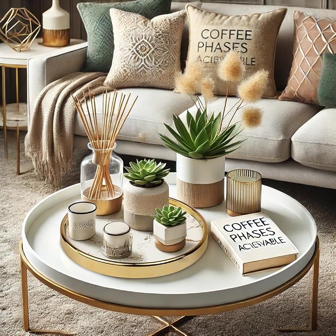 Round Marble Decorative Tray, Coffee Table, Perfumes and Home Decor, Luxury - Image 2