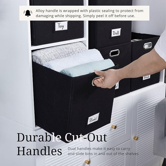 DECOMOMO Black Storage Bins, 13 inch Cube Storage Bins - Image 5
