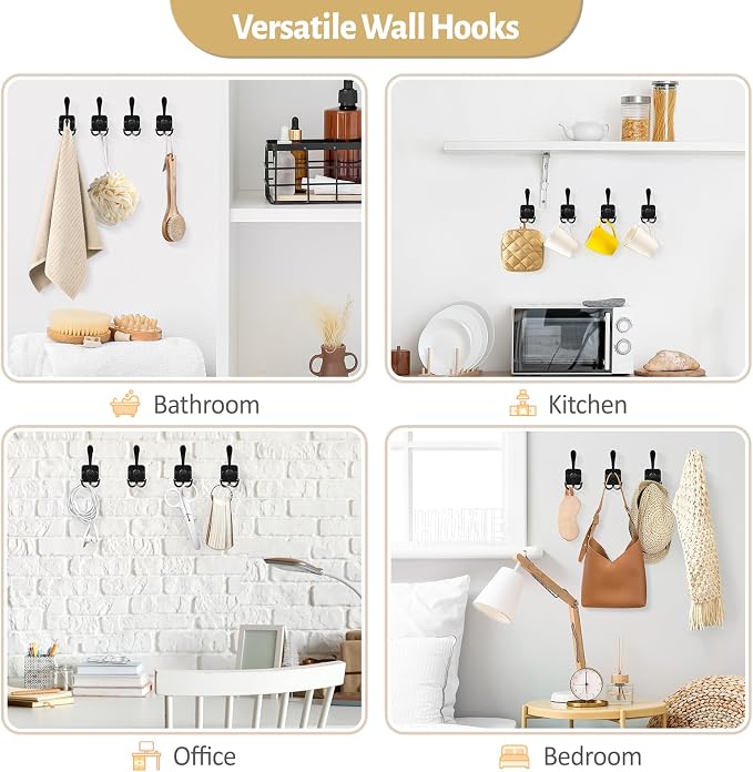 VIS'V 3 Prong Coat Hooks Wall Mount, Metal Self Adhesive Entryway Wall Hooks - Image 7