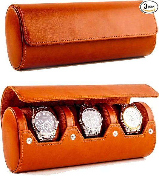 MR.OKAY 3 Watch Travel Case- Classic Leather Watch Case by MR.OKAY