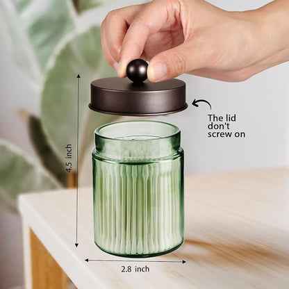 Amolliar Sage Green Qtip Holder, Glass ApothecaryJar Metal Lid & Stickers - Image 2