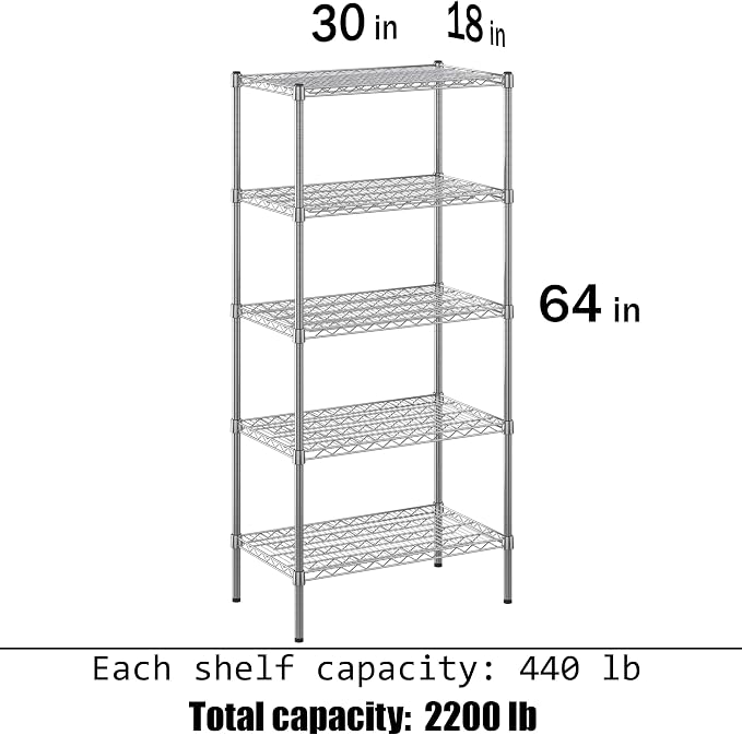 18" Deep x 30" Wide x 64" Height Wire Shelving Kit | 5-Tier | NSF Commercial - Image 3