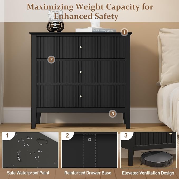 RoyalCraft Large 3 Drawer Dresser Set of 2, Fluted Chest of Drawers - Image 7