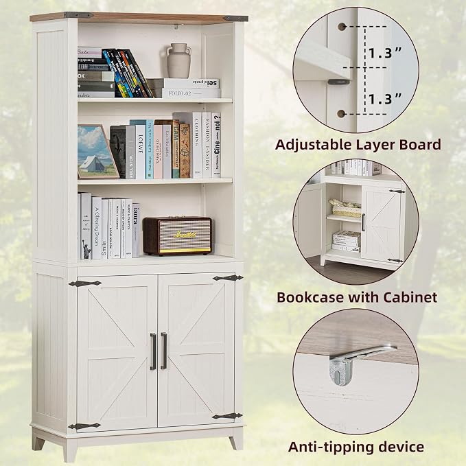 70in Tall Bookshelf 5 Tier Bookcase - Image 3