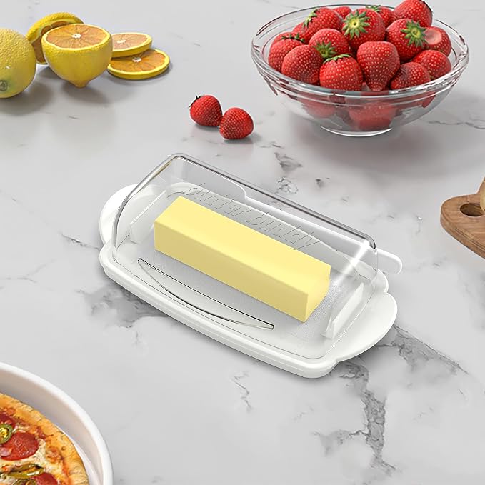 Butter Dish with Lid and Knife, Large Plastic Flip Top Butter Dishes Clear - Image 2