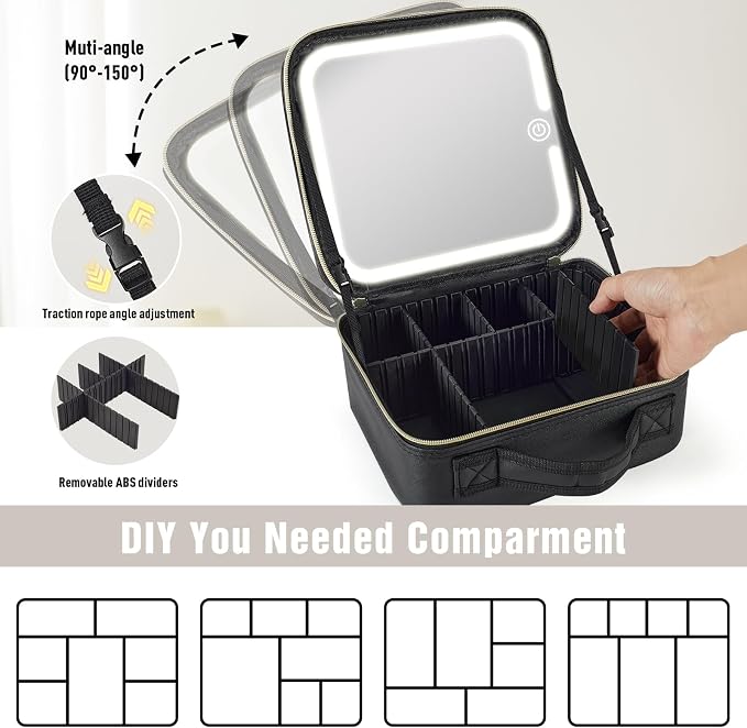 Makeup Bag with Removable Lighted Mirror, Travel Make up Bag with Lights - Image 4