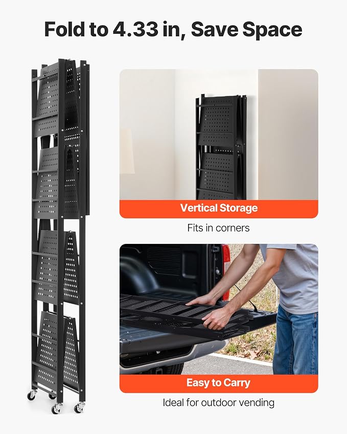 VEVOR 5-Tier Foldable Storage Shelf, 28W x 15D x 64H Inch Folding Metal Rack - Image 7