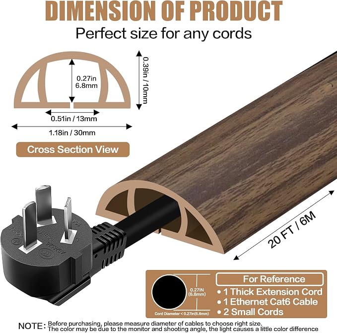 Floor Cord Cover Self Adhesive Cord Hider, 20FT Cable Management, Extension - Image 2