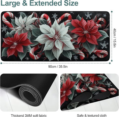 Christmas Flowers Gaming Mouse Pad 35.4"x15.7"Desk Mat Anti-Slip Rubber Base & - Image 2