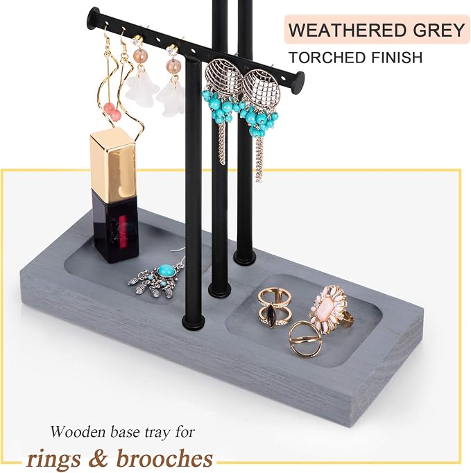 Love-KANKEI Jewelry Organizer Stand Metal & Wood Base and Large Storage - Image 4