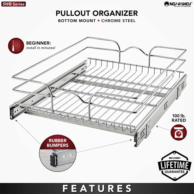 Rev-A-Shelf Kitchen Cabinet Pullout Shelf and Drawer Organizer Slide Out Pantry - Image 3
