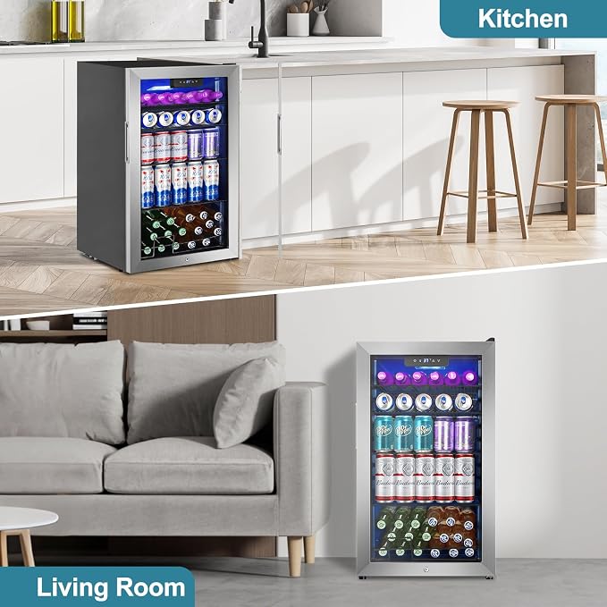 128 Cans Beverage Refrigerator Cooler, 3.2 Cu.Ft Mini Drink Fridge Glass Door - Image 9