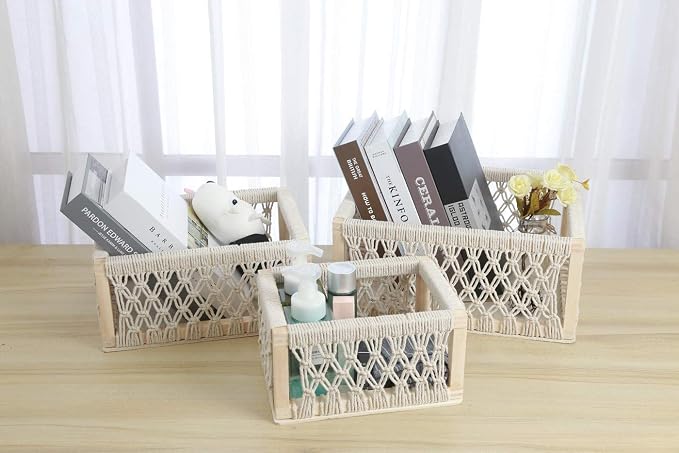 Macrame Baskets for Storage Set of 3, Perfect Pampas Grass Holder - Image 4
