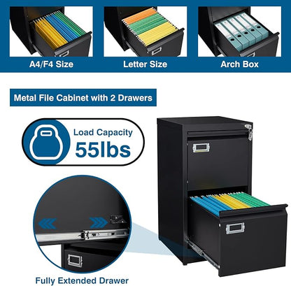 2-Drawer File Cabinet, 16.3" Deep Vertical Metal Filing Cabinet - Image 4