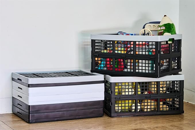 3-Pack Plastic Collapsible Storage Crates-30L, Foldable Plastic Crates - Image 7