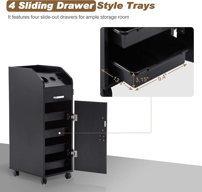 BarberPub Beauty Salon Trolley Storage Cart Hair Dryer Holder Stylist Equipment - Image 5