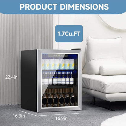 Beverage Refrigerator Cooler, 70 Can Mini Fridge Glass Door - Image 3