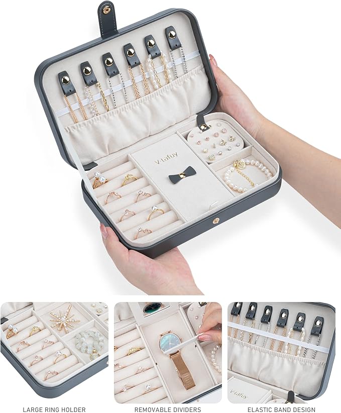Travel Jewelry Box for Women Travel Jewelry Box Organizer, 2 Tier Portable - Image 2