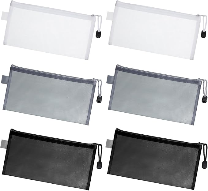 6 PCS Mesh Zipper Makeup Pouch Bags, Nylon Mesh Zipper Cosmetic Bags, Portable by Unknown