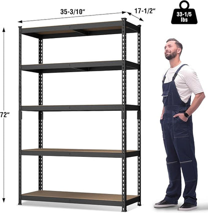 WORKPRO 5-Tier Steel Shelving Unit-Black, 35-3/10”W x 17-1/2”D x 72”H, - Image 3