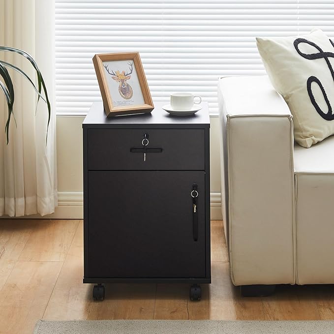 File Cabinet with Lock and Drawer, Mobile Under Desk Storage Cabinet with 360° - Image 2