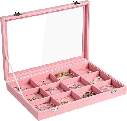 Frebeauty Velvet Jewelry Tray, 12 Grid Jewelry Organizer by Frebeauty