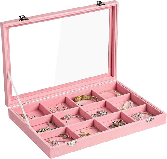 Frebeauty Velvet Jewelry Tray, 12 Grid Jewelry Organizer by Frebeauty
