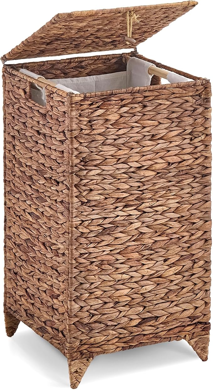 Handwoven Laundry Hamper with Lid, Natural Water Hyacinth Heightened Feet by LGENHOOMHandwovenNaturalWaterHyacinthBasket