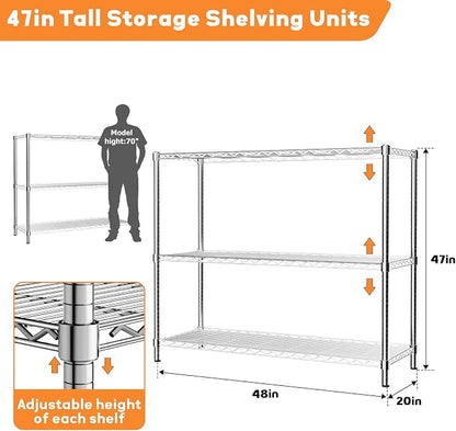 Storage Shelves Heavy Duty, 3-Tier Adjustable Metal Industrial Utility Shelf - Image 2