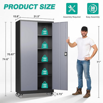 SISESOL 75" Tall Metal Storage Cabinet - Image 2