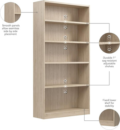 Bush Furniture Universal Tall 5 Shelf Bookcase in Natural Elm, Vertical Storage - Image 6