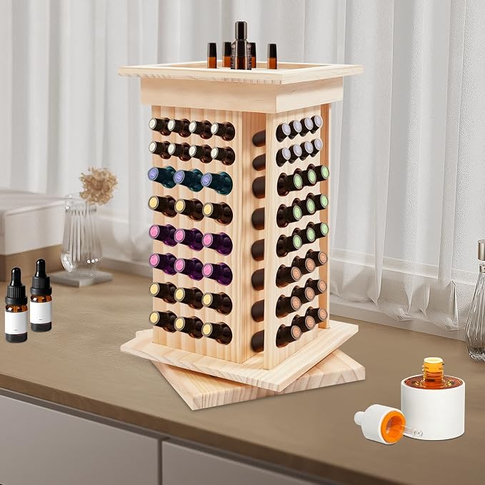 Wooden Essential Oil Bottle Display Rack Rotating Essential Oil Storage - Image 2