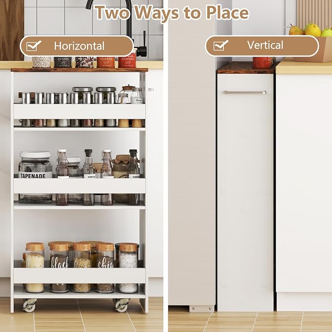 Slim Rolling Storage Cart, 4 Tier Narrow Kitchen Cart - Image 4