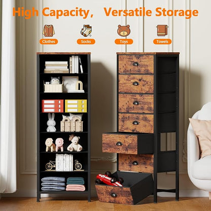 Furnulem Bedroom Dresser with 7 Drawers, Tall Industrial Fabric Chest of Drawers - Image 4