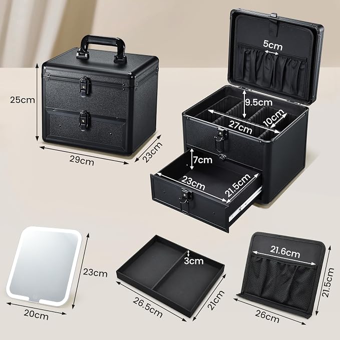 Makeup Case with Drawer, Detachable Lighted LED Mirror, Makeup Organizer Box - Image 7
