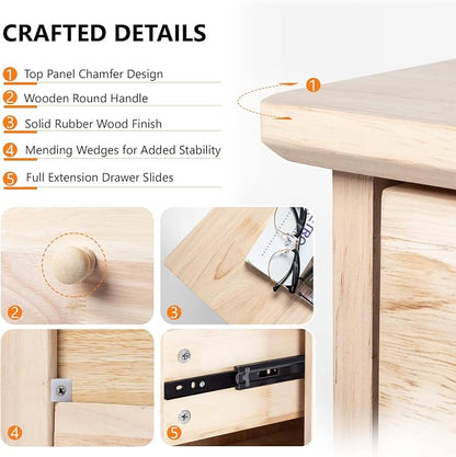 VINGLI Unfinished Natural Solid Wood Floating Nightstand - Image 8