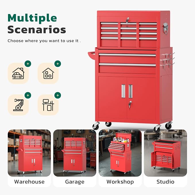 Greenvelly Tool Chest, 8-Drawer Rolling Tool Chest - Image 7