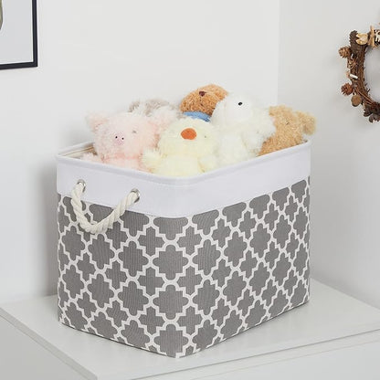 Bidtakay Large Fabric Storage Basket Set of 2 Collapsible Rectangle Basket - Image 9