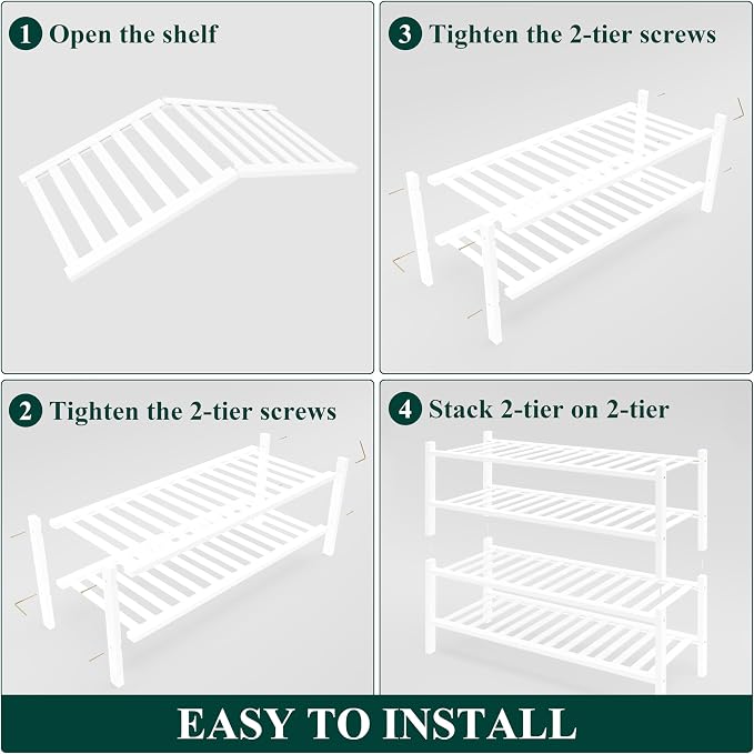 Smiry Bamboo Shoe Rack for Closet, 4 Tier Wooden Stackable Shoe Organizer - Image 6