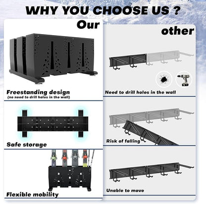 Heavy Duty Metal Ski Storage Rack, 12 Pair Freestanding Steel Ski Holder - Image 3
